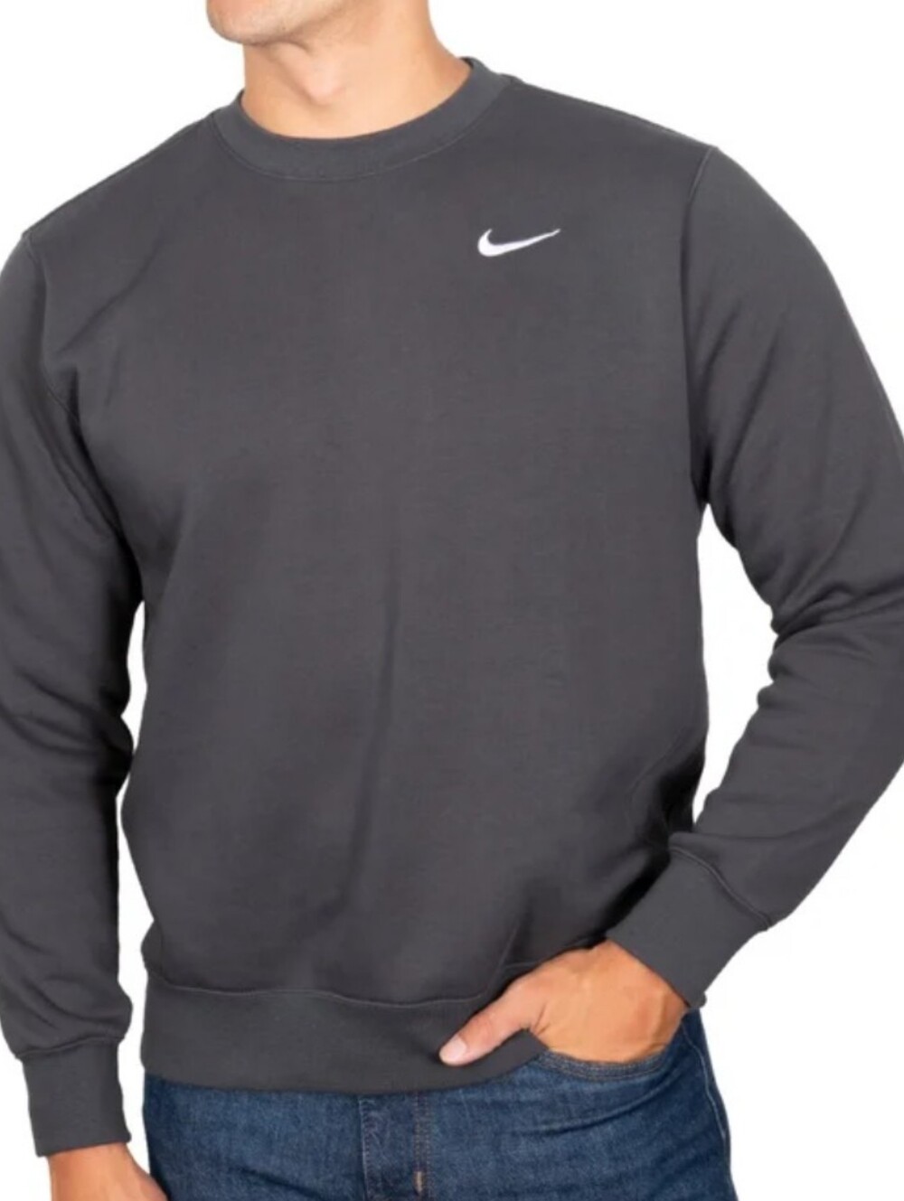 New! Nike Men's Boys Team Club Crew Fleece Dark Gray Color Cotton Size Large NWT